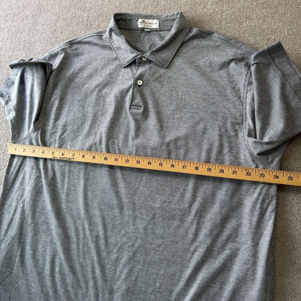 Peter Millar Nanoluxe Polo Shirt Men XL Gray Microstripe Short Sleeve Golf